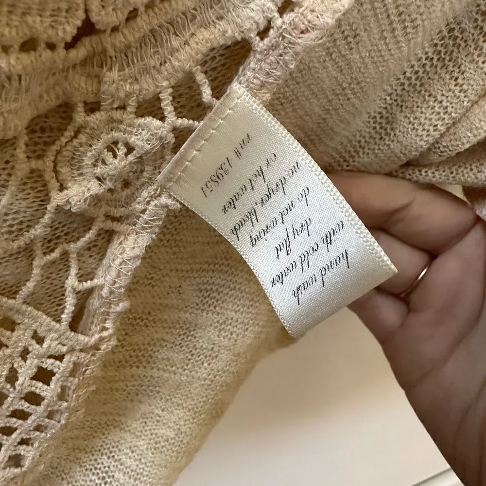 Alya Knit Crochet Cardigan Sweater Boho Long Sleeve Cream Soft Womens Size Small